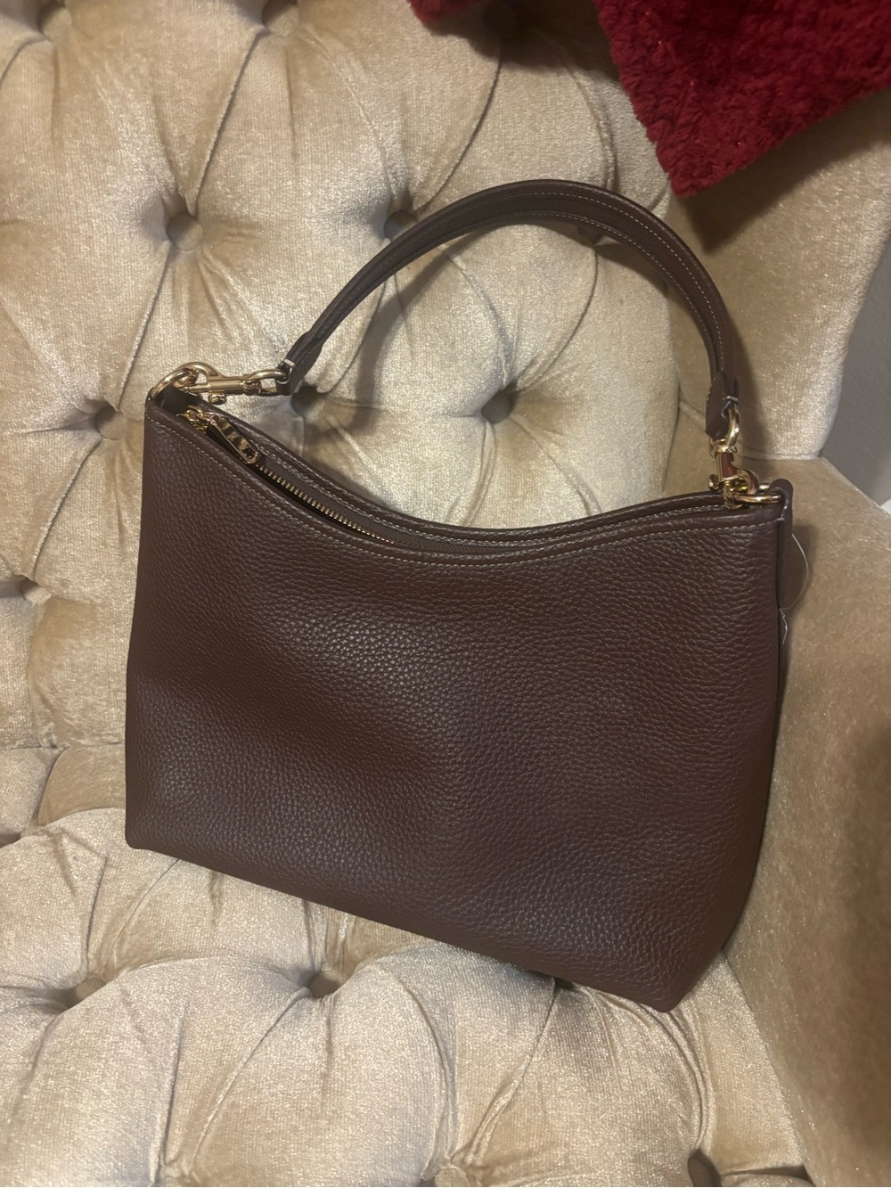 Coach Pebbled large Laurel Leather Shoulder Bag in Brown with Gold Hardware - Picture 5 of 10